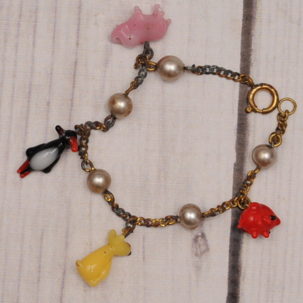 SOLD antique art glass animal bracelet penguin pig - Picture 7 of 8
